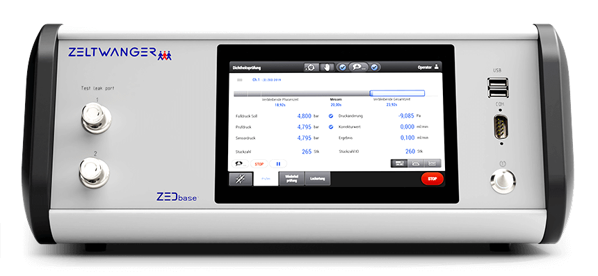 Frontansicht ZEDbase+ Dichtheitsprüfgerät